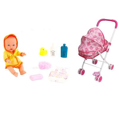 China Folding Play Iron Trolley Baby - Doll Carrier Set Baby Toy Stroller Kids Preschool Pretend Play Iron Trolley Folding Lovely Doll With Baby Toy Stroller bath and pee carrier set for sale