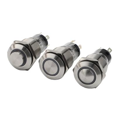 China XCE 16mm Stainless Steel 1NO1NC Metal Push Button Switch with LED Ring 12V 24V 3-220V Momentary/Latching IP65 Waterproof 5A 250V for sale