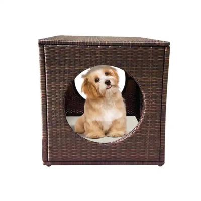 China Outdoor Furniture Rattan Wicker Pet House Bed KD Dog House for sale