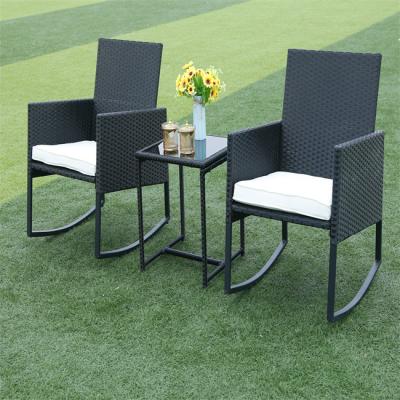 China PE Rattan Woven 3 Set Table Chair Hot Sale Best Design swing chair Outdoor Furniture Set High Quality 300 Kg Capacity for sale