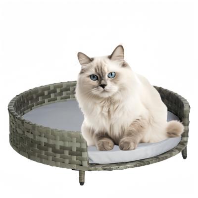 China Rattan Outdoor Pet Bed Cat Dog Bed House Net Pet Basket Cool Handwoven Oval Shape Indoor for sale