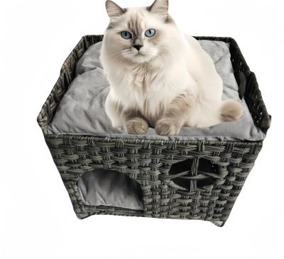 China Four Seasons Rattan Pet House Small Animal Pattern Woven Dog Cat Litter Cage Universal Semi-Enclosed Washable Cage for sale