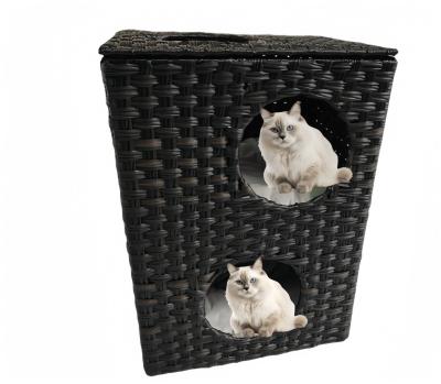 China Cute Natural Modern Cat Furniture Pet House Bed Wicker Rattan Pat Cave Bed Condo House for sale