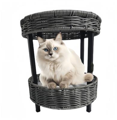 China Artificial Hand Woven Rattan Cozy Pet Kitty House Waterproof Breathable Cat Bed Condo House for sale