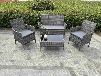 China Best 4 PCS Rattan Patio Furniture Set Cushioned Sofa Chair Coffee Table Popular Wicker Look Hotel Outdoor Furniture for sale