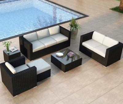 China Outdoor 4pcs Garden Furniture Set Patio Garden Sofa Rattan Woven Corner Sofa With Table And Chair for sale