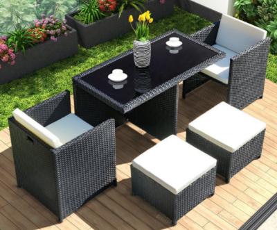 China 5 Pieces Black Outdoor Wicker Sofa Table Ottoman Garden Sets Sofa Rattan for sale