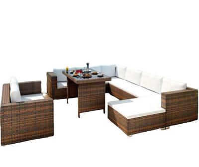 China Wicker Rattan Corner Patio Set Garden Modern Home Style Furniture Brown With Fire Pit Table Patio for sale