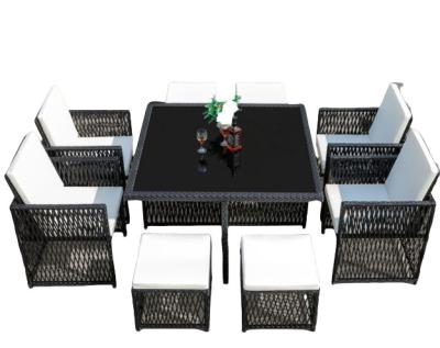 China Patio Table And Chair Square Rattan Dining Set Wicker Garden Restaurant Rattan for sale