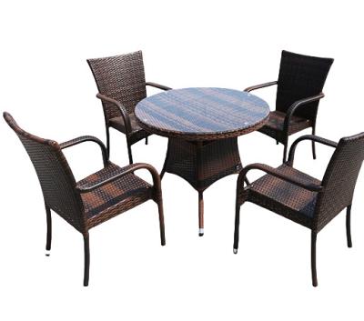 China 4 Seater Rattan Round Dining Table And Chair Set Outdoor Furniture Rattan Dining Table Set for sale