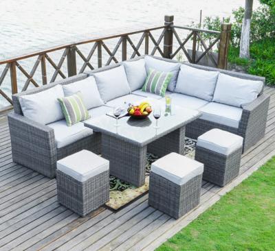 China Pe 3 Piece Patio Wicker Rattan Sofa Set Outdoor Dining Table Chairs Furniture Set for sale