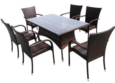 China Grey 6 Seater Outdoor Dining Set Table Rectangular Desk Villa Courtyard Rattan for sale