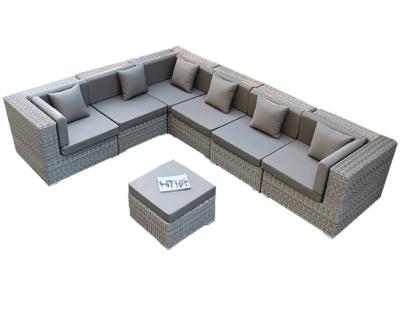 China 7 PCS L Shaped Garden Rattan Sofa Wicker Indoor Outdoor Rattan Lounge Sofas Set for sale