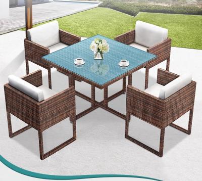 China 4 Seater Outdoor Dining Set Rattan Furniture Patio Rattan Dining Table Chair Set Wicker for sale