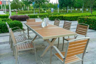 China 9 Stück Holz aus Kunststoff Außenrestaurant Garten Tische Stühle Außenmöbel Terrasse Esstisch Terrassenmöbel zu verkaufen