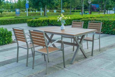 China Outdoor Poly Wooden Dining Table And Chairs Plastic Wood Patio Table And Chair Set 5 Pieces Set for sale