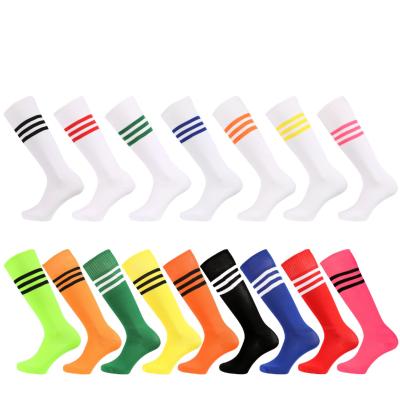 China Sporty Multi Color Sports High Elastic Rubber Tube Stripe Long Wear Resistant Football Socks for sale