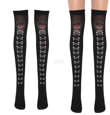 China QUICK DRY Rattan Printing Flower Skull High Top Socks Socksmate Halloween Tube Knee Socks Women's Long Socks Wholesale for sale