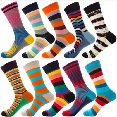 China QUICK DRY Cotton Color Striped Fashionable Casual Medium Tube Happy Socks for sale