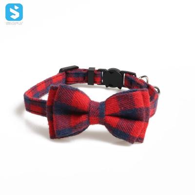 China Lights Sell Plaid Wholesale Detached Cat Collar Buckle Cat Calming Collar Bowknot Cat for sale