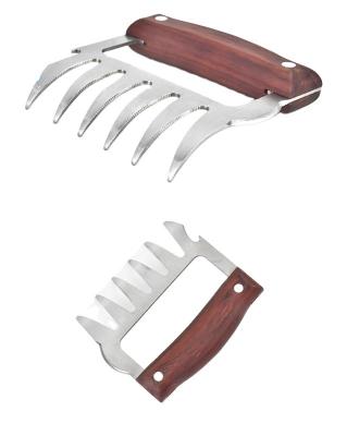 China Thermal Resistance Metal Meat Claw Stainless Steel Bear Claw BBQ Meat Shredders Separator Forks With Wooden Handle Camping Kitchen Instrument Tools for sale