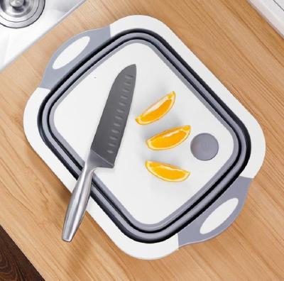 China 3 Viable Hot In 1 Times Foldable Chopping Plates Multifunctional Kitchen Cutting Board Drain Basket Washing Basket for sale