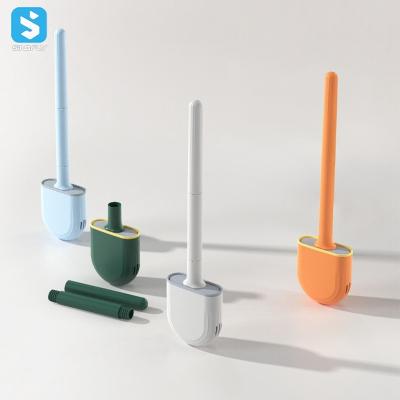 China Amazon Stocked Bathroom Plastic Holder TPR Soft Silicone Toilet Soft Cleaning Brush for sale