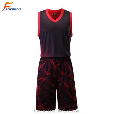 China Antibacterial Black and Red Sport Use Custom Mens Basketball Tank Top Sublimation Print Basketball T-Shirt for sale