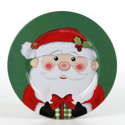 China Cute Santa Pattern Plate Home Round Iron Dish Viable Christmas Metal for sale