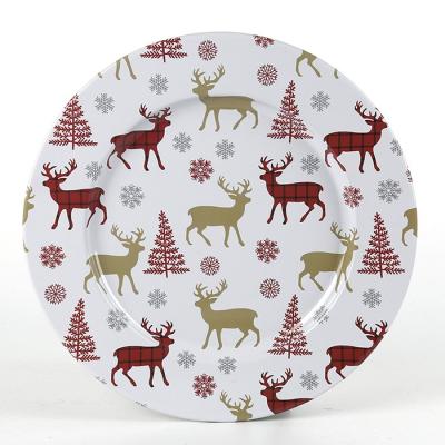 China Sustainable Festival Reindeer Christmas Pattern Metal Dish Christmas Dish For Party for sale