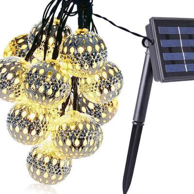 China Morocco Decorative LED Iron Ball Room Hollow Romantic String Lights Solar Christmas Ball Light for sale