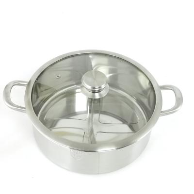 China Straight Body 304 Stainless Steel Tangerine Duck Pot Cooking Divider Hot Pot with 2 Compartments for sale