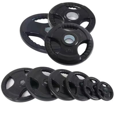 China Wights Home Freestanding Fitness Equipment Black Painted Cast Iron Three - Hole Rubber Coated Weight Plate for sale