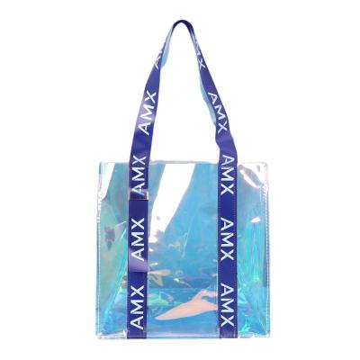 China Eco-friendly Wholesale custom Waterproof clear transparent pvc tote shopping bag with printed for sale