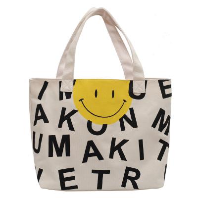 China Eco-friendly Wholesale custom fashion  cartoon casual  smiley oversized large canvas tote bag for sale