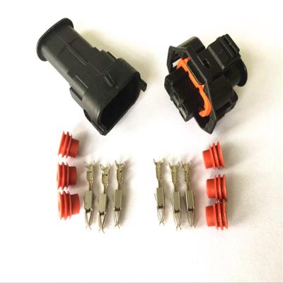 China Black PA66 Automotive Color 3 Pin Fuel Injector Connector Sensor Boschy EV1 Car Male Female Connector for sale