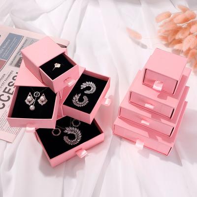 China Gift Packing Small Luxury Gift Wrapping Cardboard Drawer Package Cajas Para Joyeria Jewelry Pouch Pink Bag Custom Paper With Jewelry Box for sale