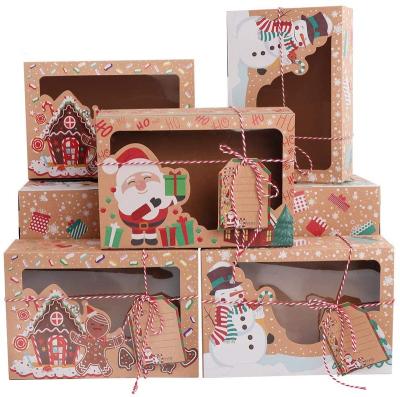 China Large Recyclable Kraft Paper Cupcake Containers Food Packaging Cookie Christmas Holiday Bakery Gift Boxes With Window And Tags for sale