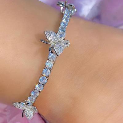 China Wholesale Hiphop Fashion Anklets Bling Snap Diamond Charm Gold Link Women Chains Butterfly Stainless Steel Anklet Initial Jewelry for sale