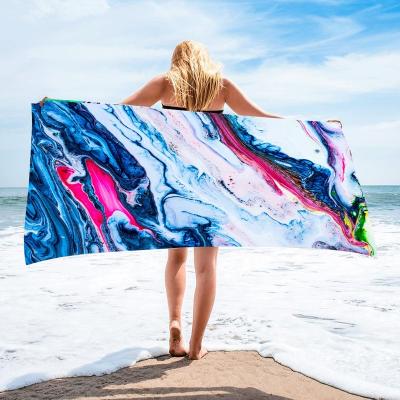 China Custom Made Luxury Oversized Sublimation Microfiber Beach Towel White Sand QUICK DRY Anti Large Bath Towel for sale