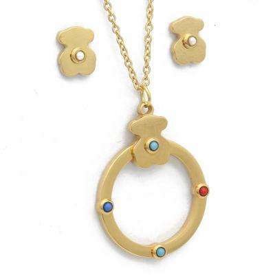 China Fashion modern jewelry sets popular simple bear jewelry women stainless steel 18K gold 18K gold necklace earring set for sale