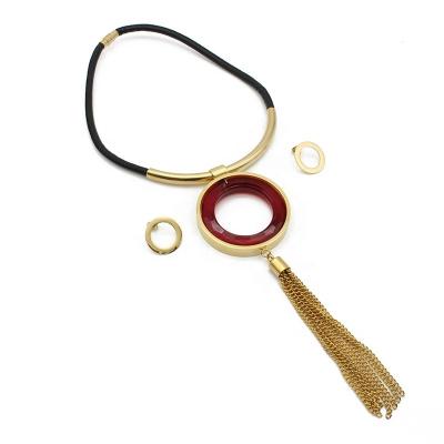 China Fashion Modern Jewelry Sets Stainless Steel Gold Costume Women Jewelry Fashion Red Stone Necklace And Earring Set for sale