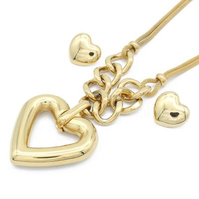 China Fashion Modern Jewelry Sets Big Heart Wedding 18K Gold Wedding High Quality Stainless Steel Necklace And Earring Sets for sale