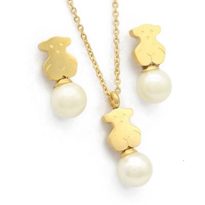 China Modern Fashion Jewelry Sets Hot Sale Classic Shape Stainless Steel Gold Bear Sets Best Freshwater Pearl Jewelry Sets for sale