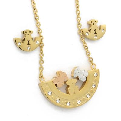 China Modern Fashion Jewelry Sets Gold Bear Stainless Steel Price Cheap Rhinestone Jewelry Sets Pendant Jewelry Bulk for sale