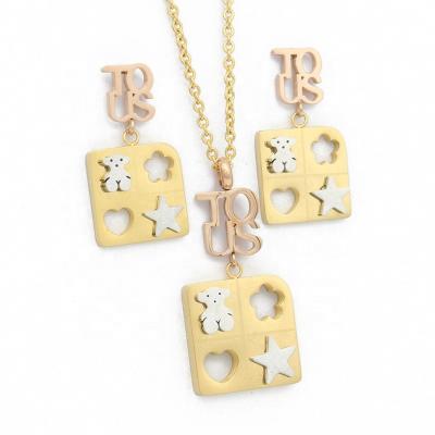 China Wedding and Party Jewelry Sets New Personalized Bear Jewelry Stainless Steel Tri Color Gold Jewelry Sets For Women for sale