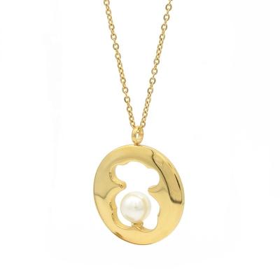 China Fashion Hot Selling Women's Jewelry Necklaces Popular Fashion Stainless Steel Gold Bear Pedant Pearl Jewelry Necklace for sale