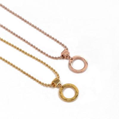 China Women's Jewelry Popular Simple Circle Pendant Necklaces Gold And Rose Gold Stainless Steel Roman Numeral Necklace for sale