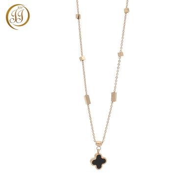 China Unique Royal Lucky Pendant New Black Four Leaf Clover Necklace Fine Quality Fashion Jewelry Necklace For Girlfriend for sale