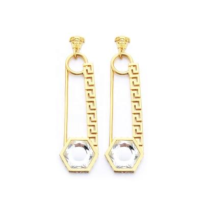 China Wholesale Trendy Fashion Women's High Quality Stainless Steel 18K Gold Pendant Long Diamond Earrings for sale